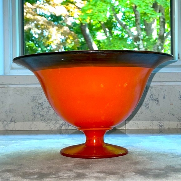 Art Deco Large Orange Glass Footed Pedestal Compote Vintage Excellent Condition - Picture 3 of 10